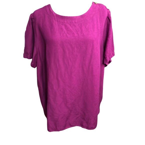 Ava & Viv Shirt Women 1X Pink Linen Blend Short Sleeve Pullover Blouse - Picture 1 of 9